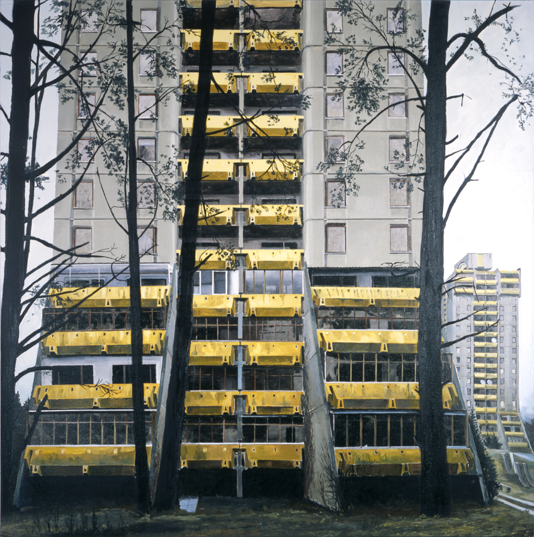 Yves Bélorgey Quartier Daugiaaukstis Architecte : C. Mazuras Construction : 1973-1974. Vilnius Novembre-décembre 2003. Huile sur toile 240 x 240 cm